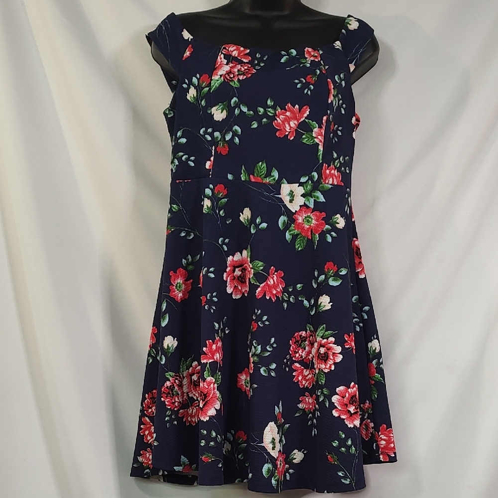 Love J Blue Fit and Flare Dress with Cap Sleeves for Weddings